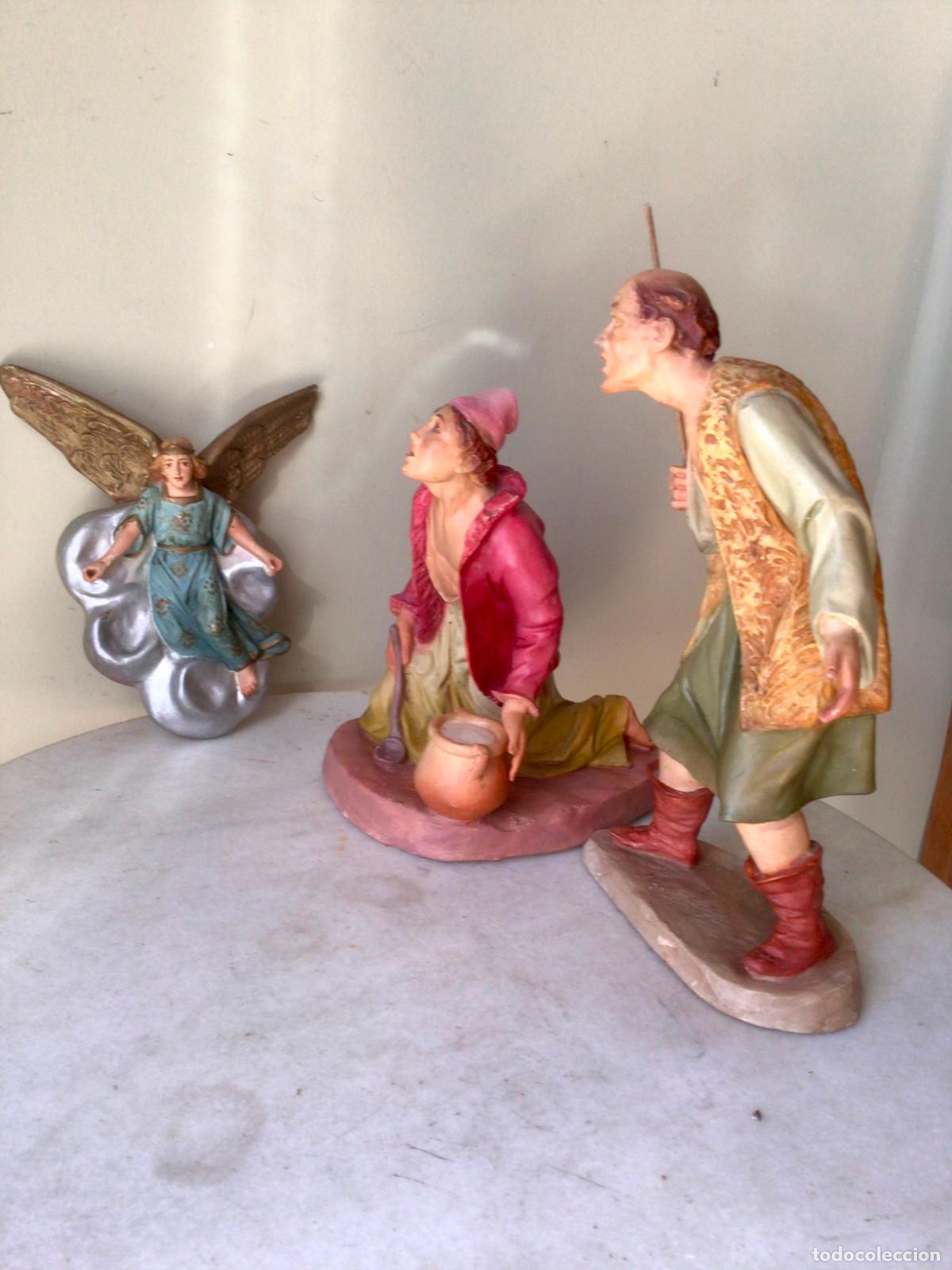 Arte: ANTIGUO Y MUY GRANDE GRUPO DE OLOT SELLADA,PASTORES ANUNCIATA , FIGURAS DE BELEN - PESEBRE , 30 CM