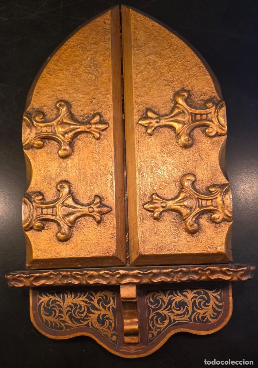 Arte: Gran tr&iacute;ptico religioso vintage Virgen del Perpetuo Socorro con &aacute;ngeles &ndash; Madera policromada