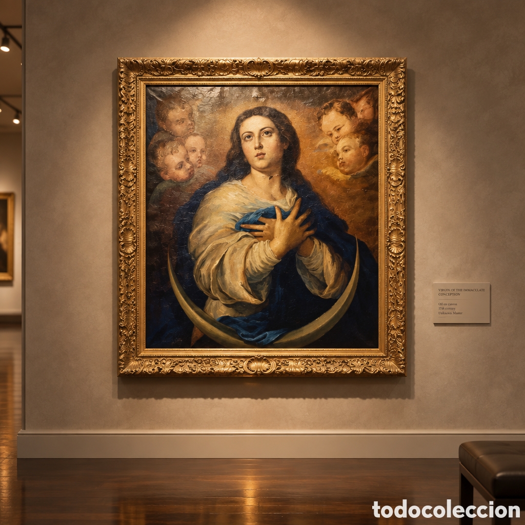 Arte: VIRGEN INMACULADA . OLEO SOBRE LIENZO . FIRMADO A IDENTIFICAR Y FECHADO . NECESITA RESTAURAR