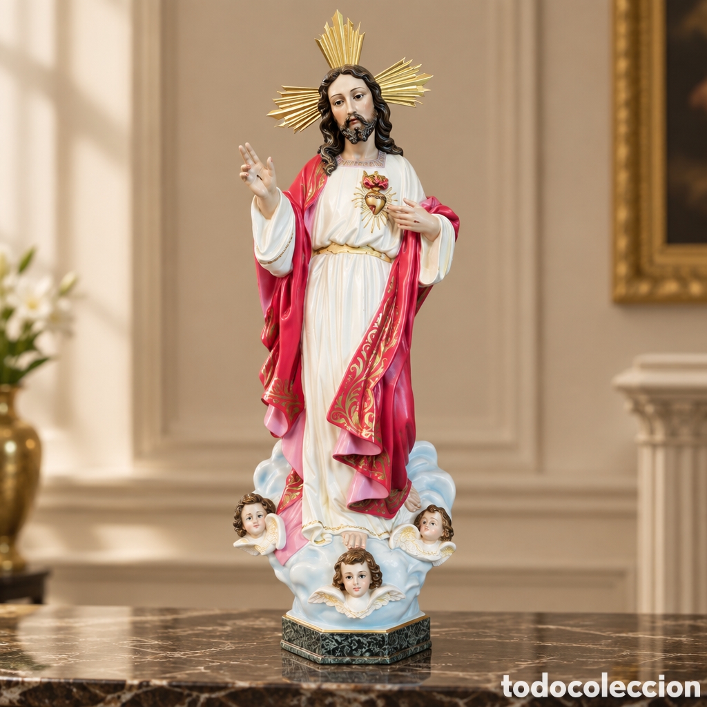 Arte: SAGRADO CORAZ&Oacute;N DE GRANDES MEDIDAS. ESCUELA DE OLOT OJOS DE CRISTAL. 75 CM