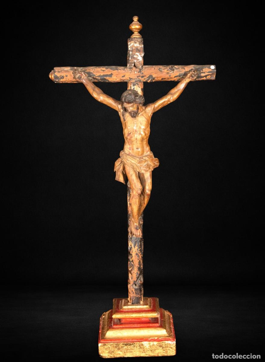 Art: Cristo barroco antiguo madera policromada siglo XVIII 84 cm imaginer&iacute;a religiosa