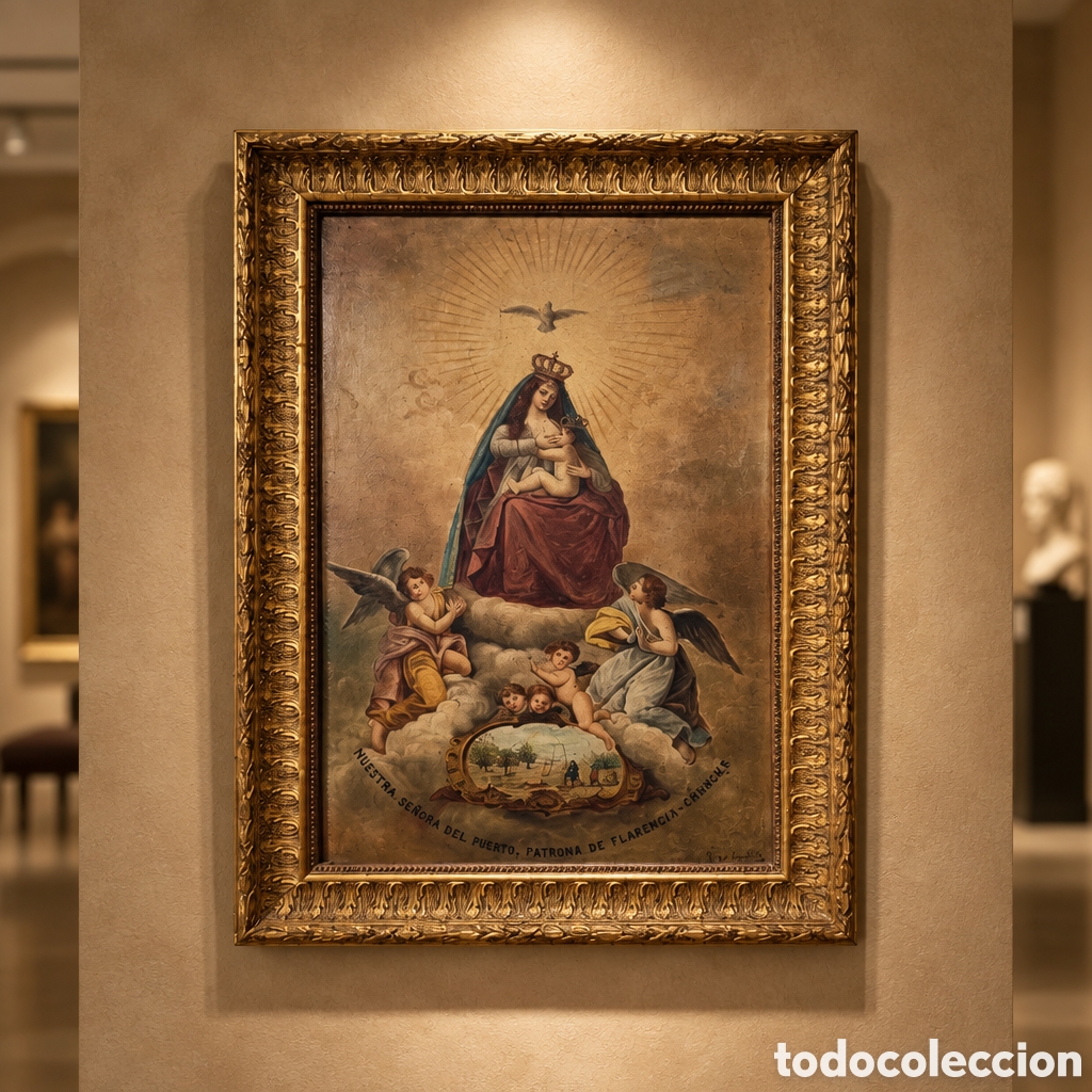 Arte: OLEO SOBRE TABLA. NUESTRA SE&Ntilde;ORA DEL PUERTO. PATRONA DE PLASENCIA - CACERES. FIRMADO