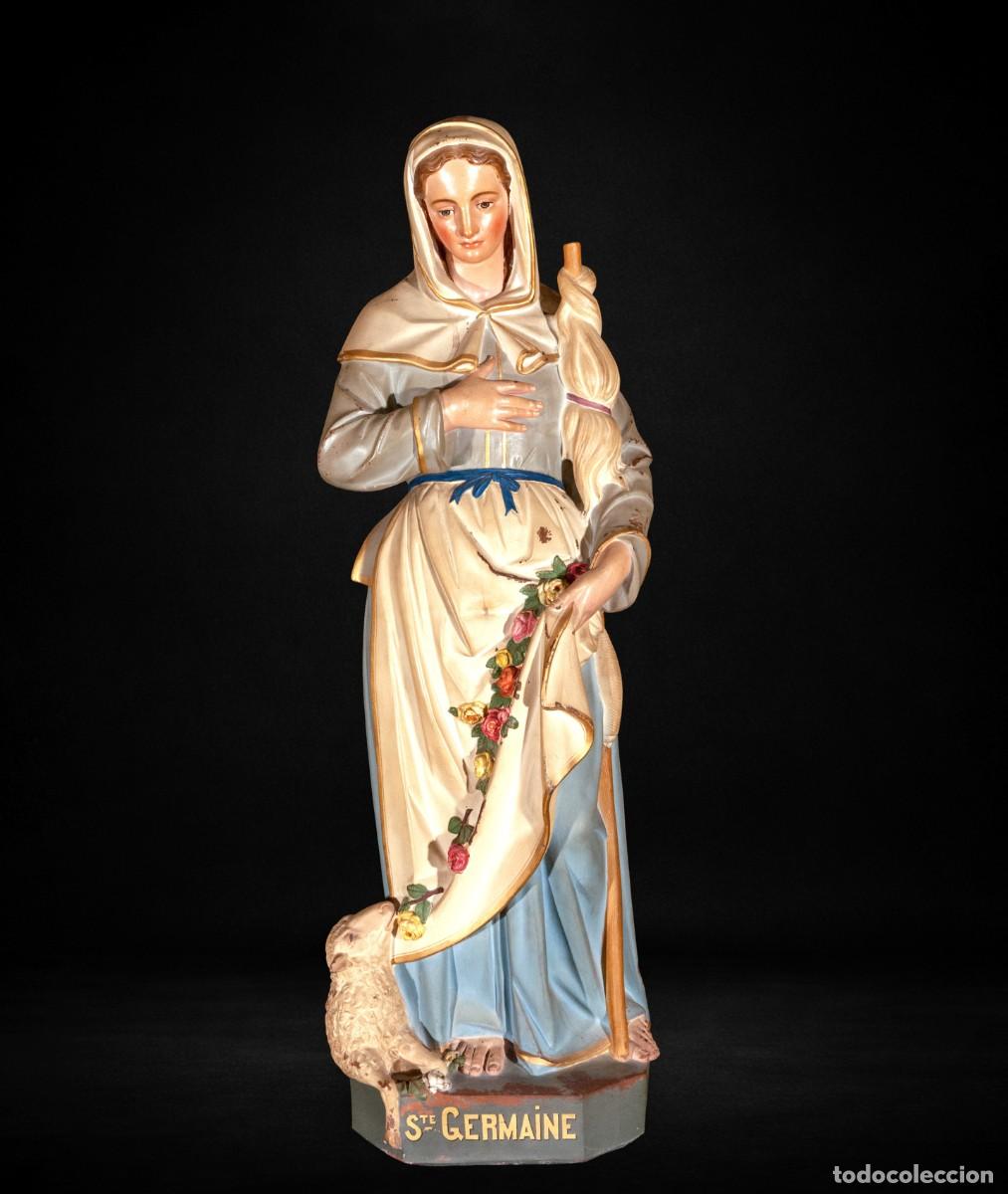 Arte: Santa Germana de Pibrac en terracota policromada, siglo XIX, 90 cm