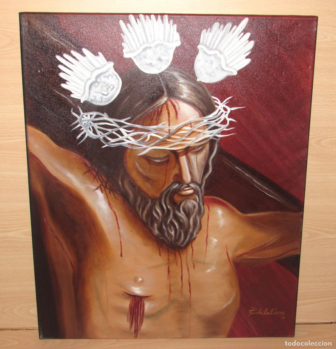 Kunst: Cuadro pintura retrato rostro Sant&iacute;simo Cristo Victoria M&aacute;laga firmado J.C De La Torre 61 x 49 cm