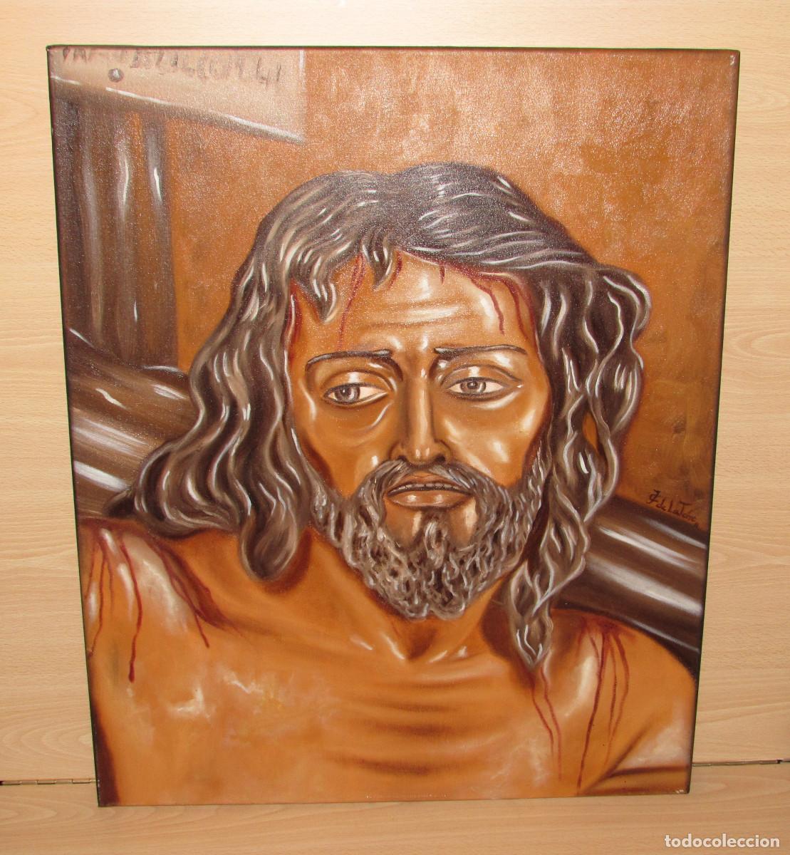 Kunst: Cuadro pintura retrato rostro Cristo del Perd&oacute;n M&aacute;laga firmado J.C De La Torre 61 x 49 cm