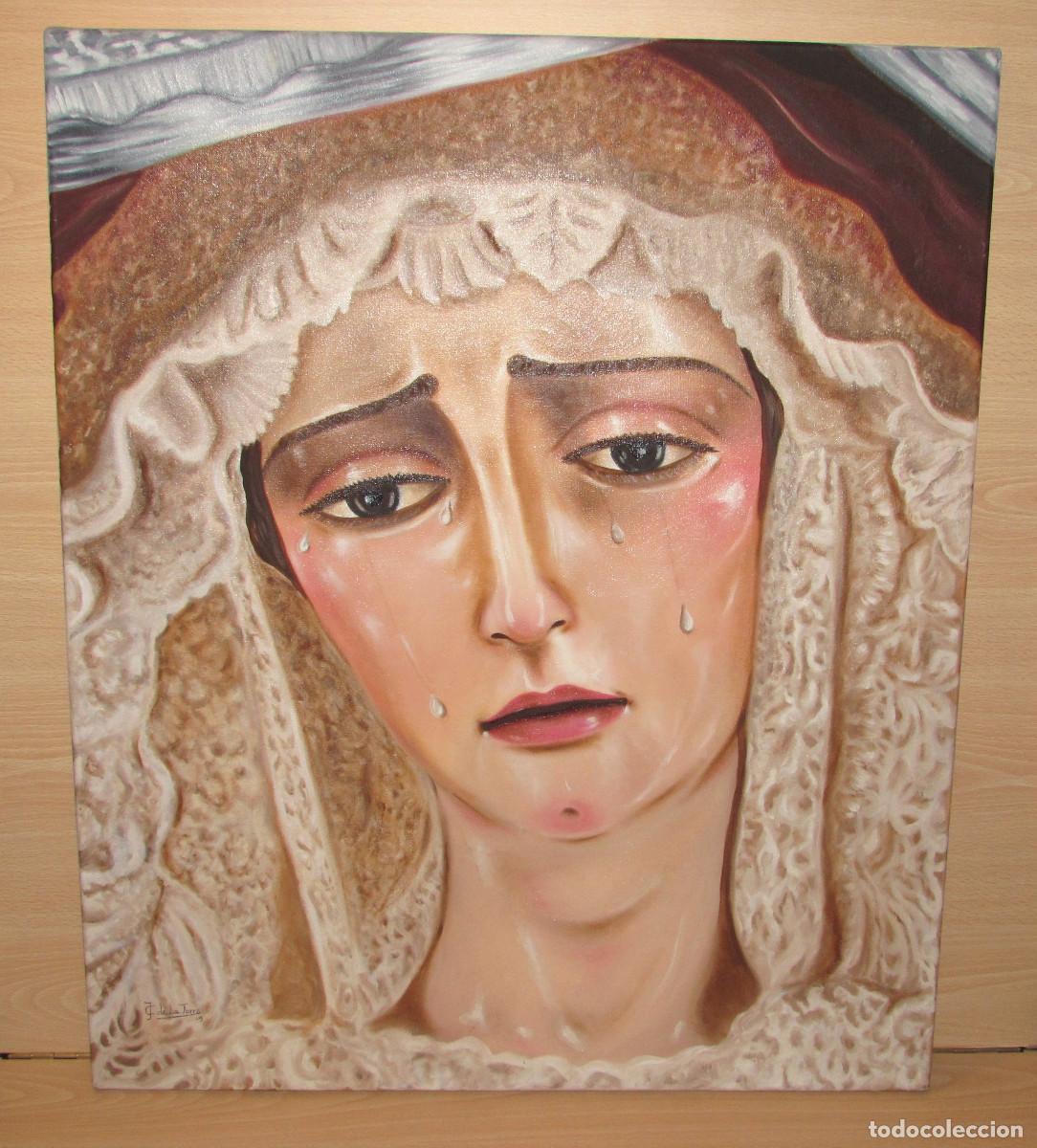 Arte: Cuadro pintura retrato rostro Virgen Mar&iacute;a Sant&iacute;sima Esperanza firmado J.C De La Torre 65 x 54 cm