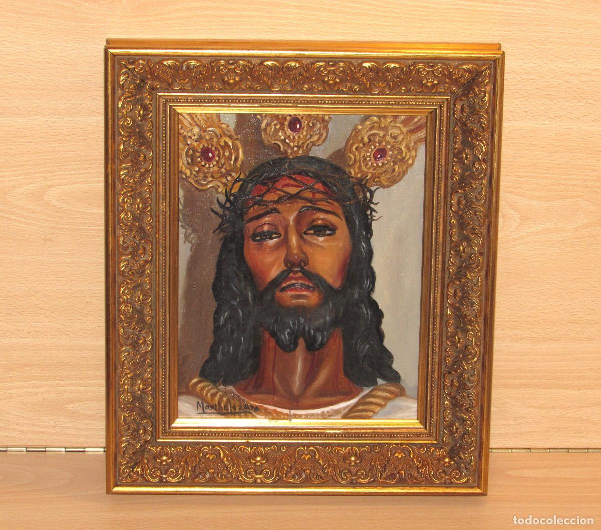 Art: Cuadro pintura retrato rostro Cristo Jes&uacute;s Cautivo M&aacute;laga firmado Maribel Lozano