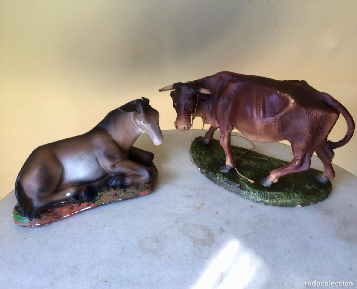Arte: 2 ANTIGUAS Y GRANDES FIGURAS DE OLOT PARA BELEN , VACA Y BURRO - SELLADOS