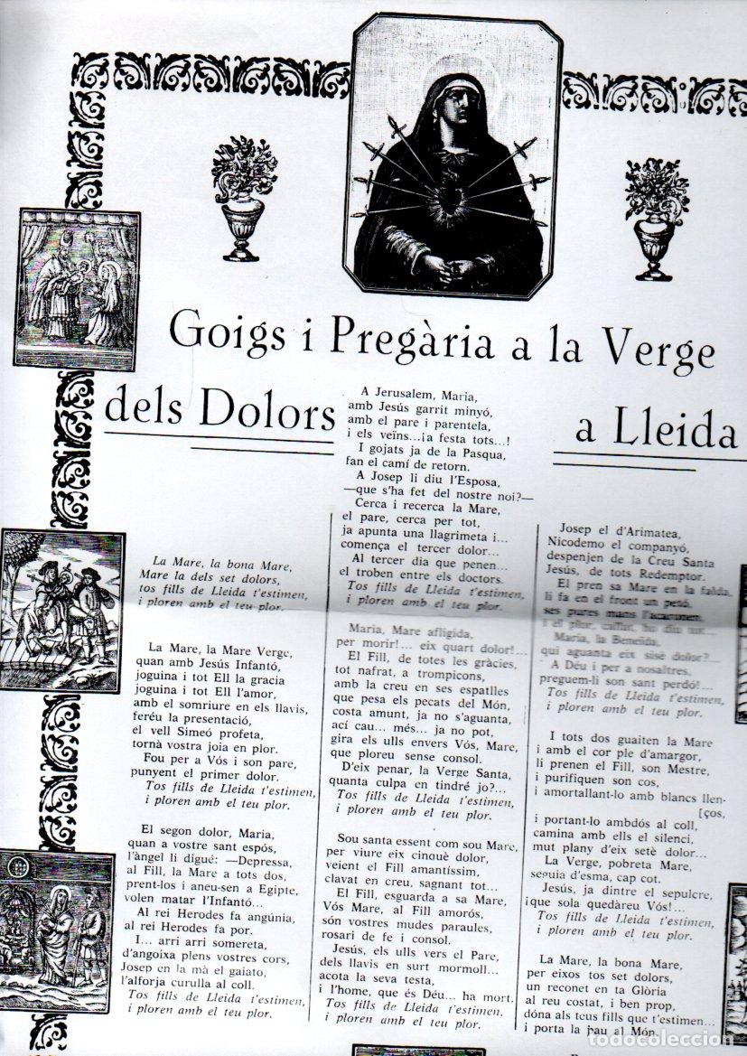 Arte: GOIGS I PREGARIA A LA VERGE DELS DOLORS A LLEIDA (ART&Iacute;S, 1978) 28x38 cm.