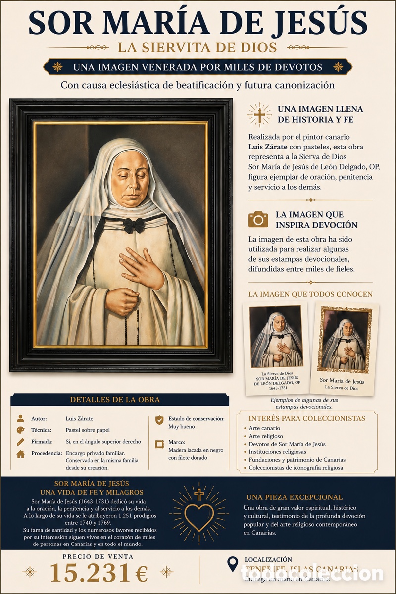 Arte: Sor Mar&iacute;a de Jes&uacute;s &laquo;La Siervita de Dios&raquo; &mdash; Pastel 50 &times; 65 cm