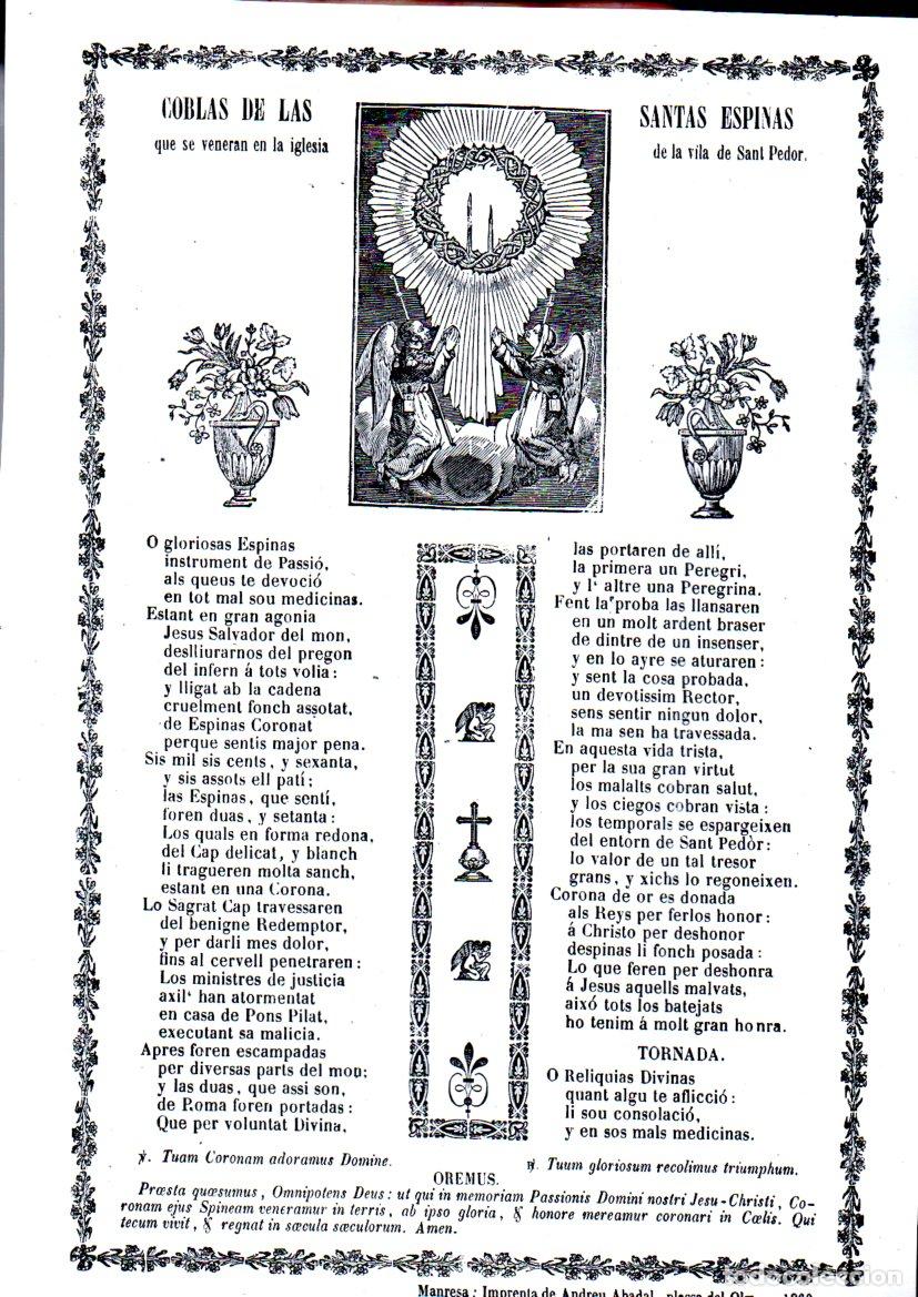 Arte: GOIGS COBLAS SANTAS ESPINAS SANT PEDOR (FACSIMIL)