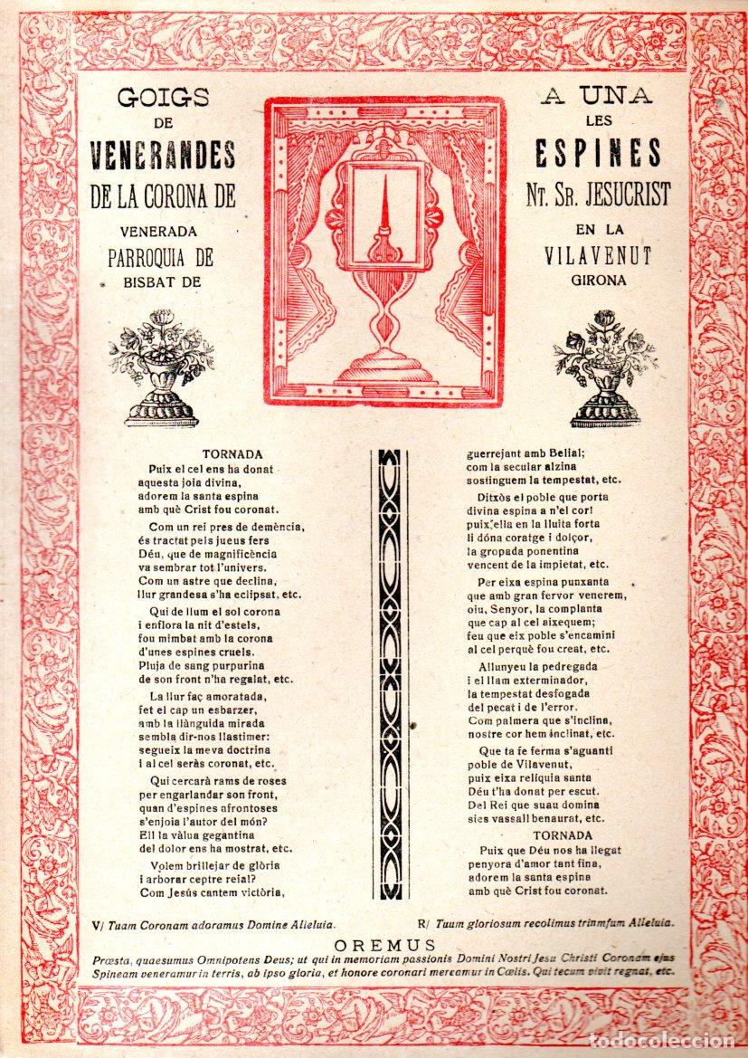 Arte: GOIGS DE LES SANTES ESPINES VILAVENUT - GIRONA (1952)