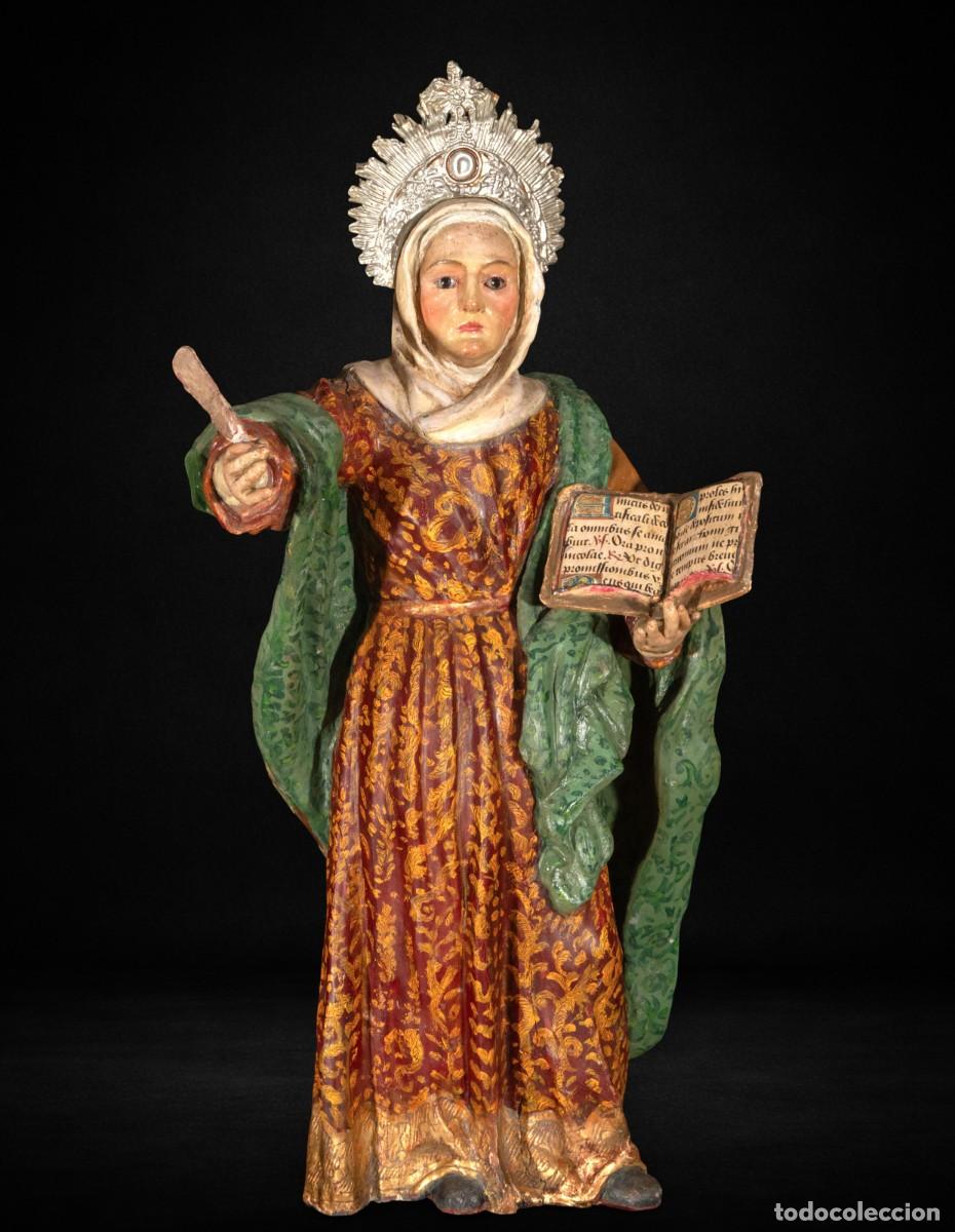 Arte: Santa Ana barroca en madera policromada y dorada, siglo XVIII, 67 cm