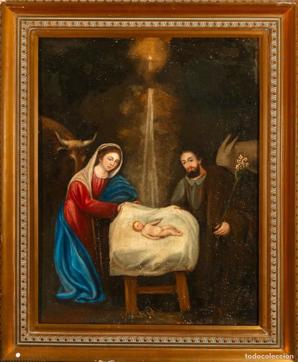Arte: Natividad barroca, &oacute;leo sobre lienzo, Escuela espa&ntilde;ola, siglo XVIII