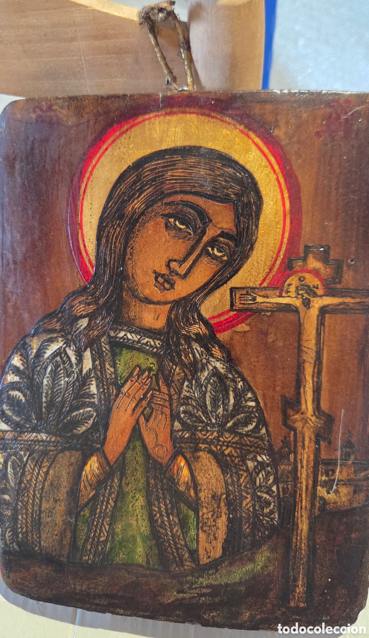 Arte: Pareja de iconos ortodoxos rumanos sobre tabla maciza. S. XIX/XX