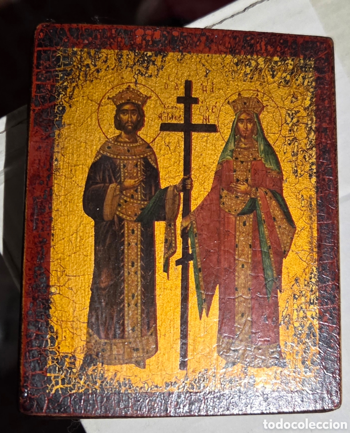 Arte: Icono estilo bizantino ortodoxo de San Constantino y Santa Elena