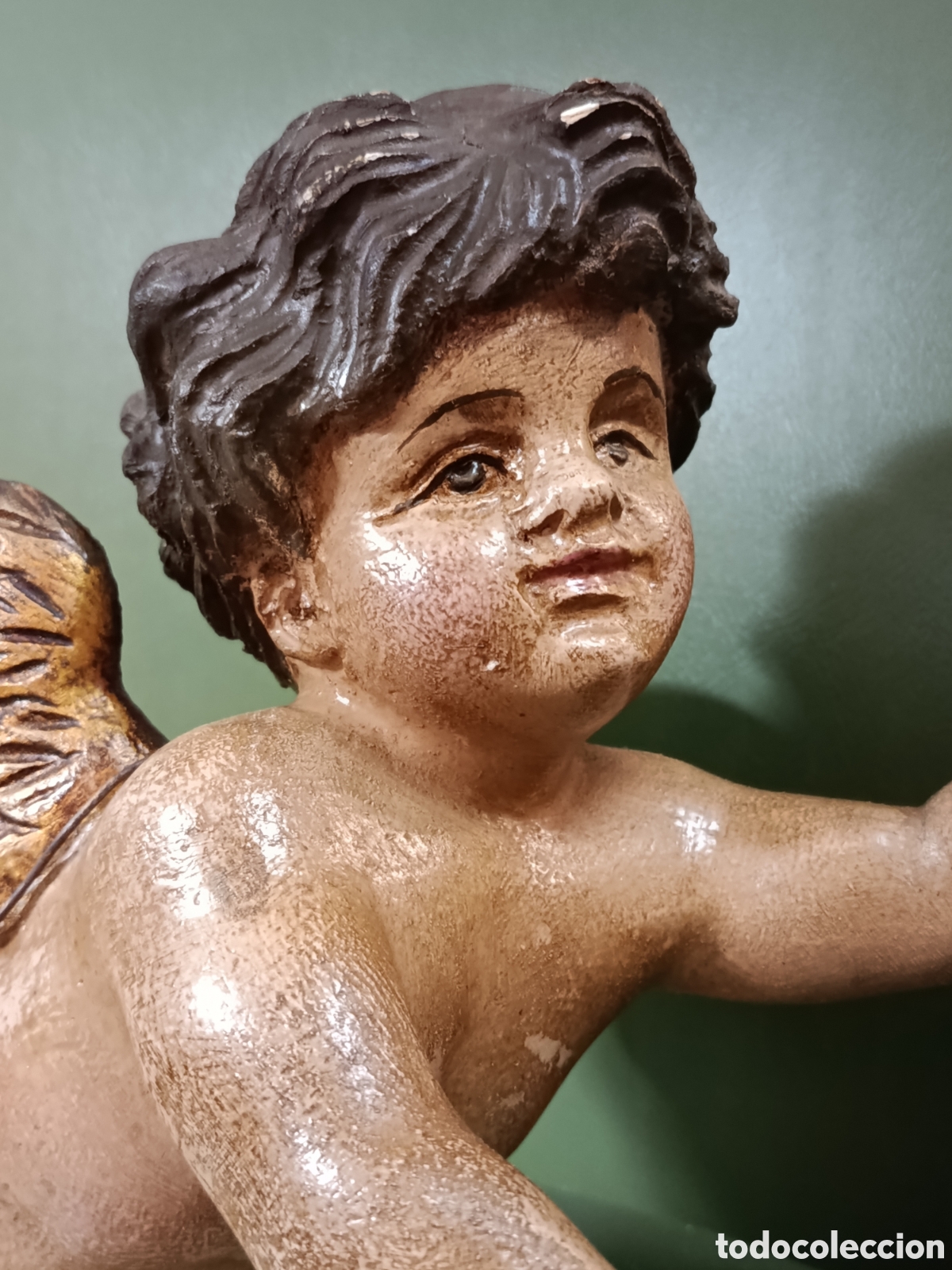 Arte: &Aacute;ngel estilo barroco de madera y estuco. - Foto 2