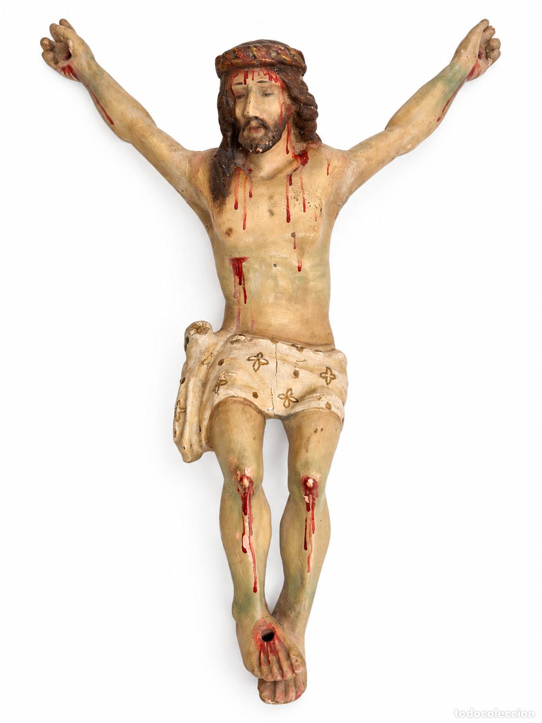 Arte: Antiguo Cristo Crucificado - Talla de Madera Policromada - S.XIX