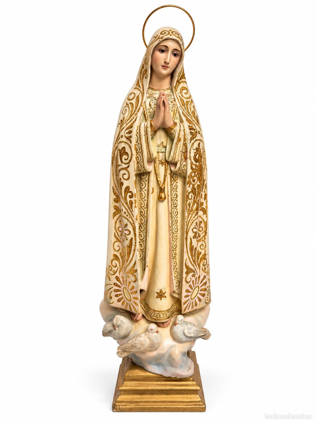 Arte: Preciosa Virgen de F&aacute;tima - Sello Las Artes Religiosas, Olot - Estuco Policromado