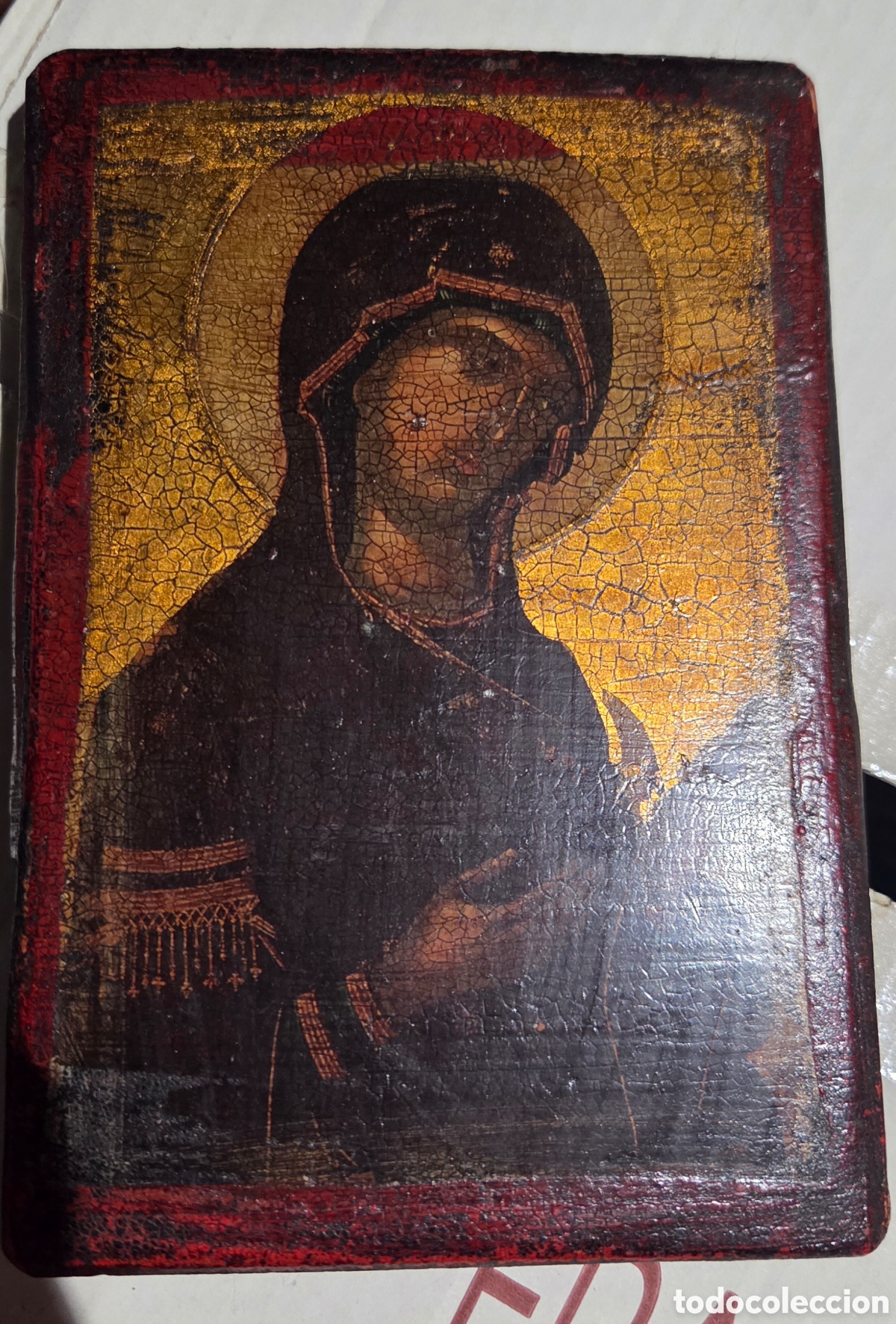 Arte: Antiguo icono bizantino ortodoxo de la Virgen de la intercesi&oacute;n