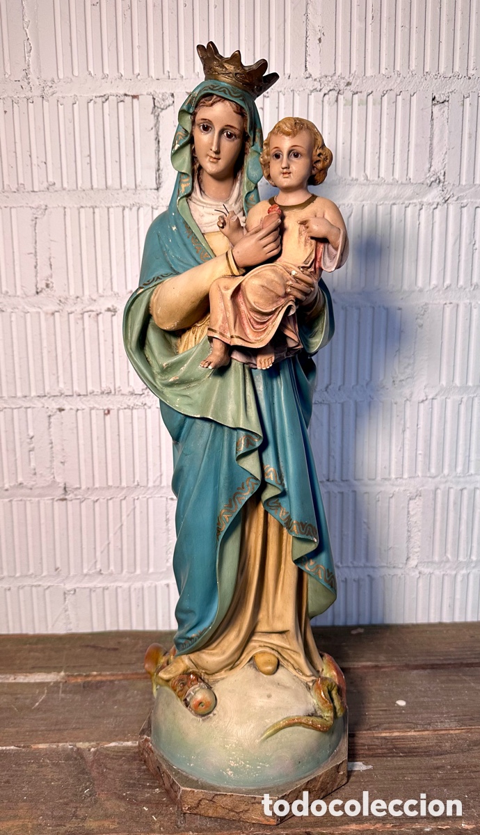 Arte: IMAGEN DEL SAGRADO CORAZ&Oacute;N DE MAR&Iacute;A CON NI&Ntilde;O JES&Uacute;S. PEDRO LLOBET, OLOT. 58 cms.