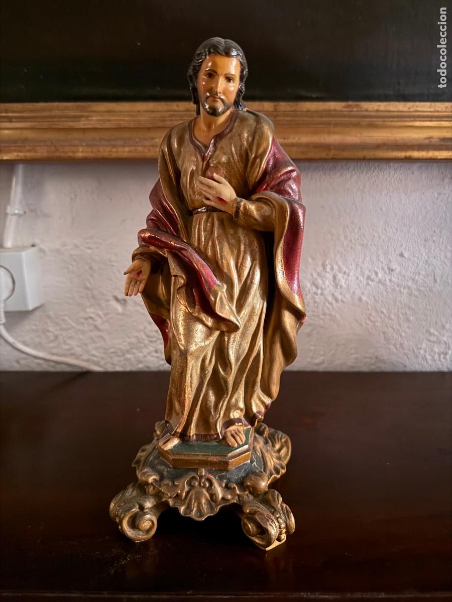 Arte: ANTIGUO CRISTO CORAZON DE JESUS ESTILO OLTO CON MANOS DE PLOMO - MEDIDA 28 CM - RELIGIOSO