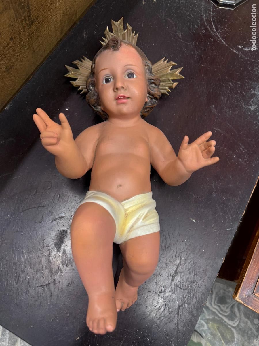 Arte: ANTIGUO NI&Ntilde;O JESUS ESCUELA OLOT CON OJOS DE CRISTAL - MEDIDA SIN POTENCIAS 34 CM