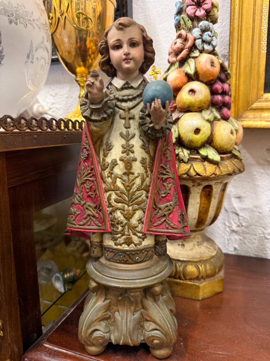 Arte: ANTIGUO NI&Ntilde;O JESUS DE PRAGA DE OLOT CON OJOS DE CRISTAL - MEDIDA 33 CM - RELIGIOSO