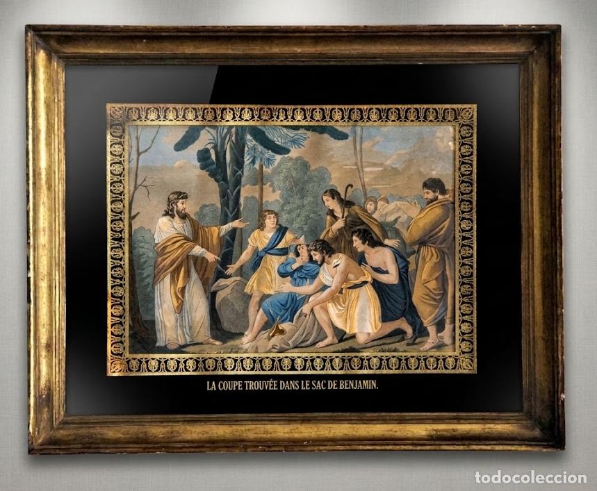 Arte: Antiguo Cuadro S. XIX La Coupe Trouv&eacute;e dans le Sac de Benjamin - Cristal Eglomis&eacute; / Verre &Eacute;glomis&eacute; -