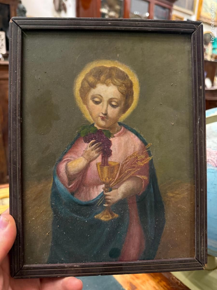 Arte: OLEO SOBRE TABLA CON IMAGEN DE NI&Ntilde;O JESUS - MEDIDA 24,5X18,5 CM - RELIGIOSO