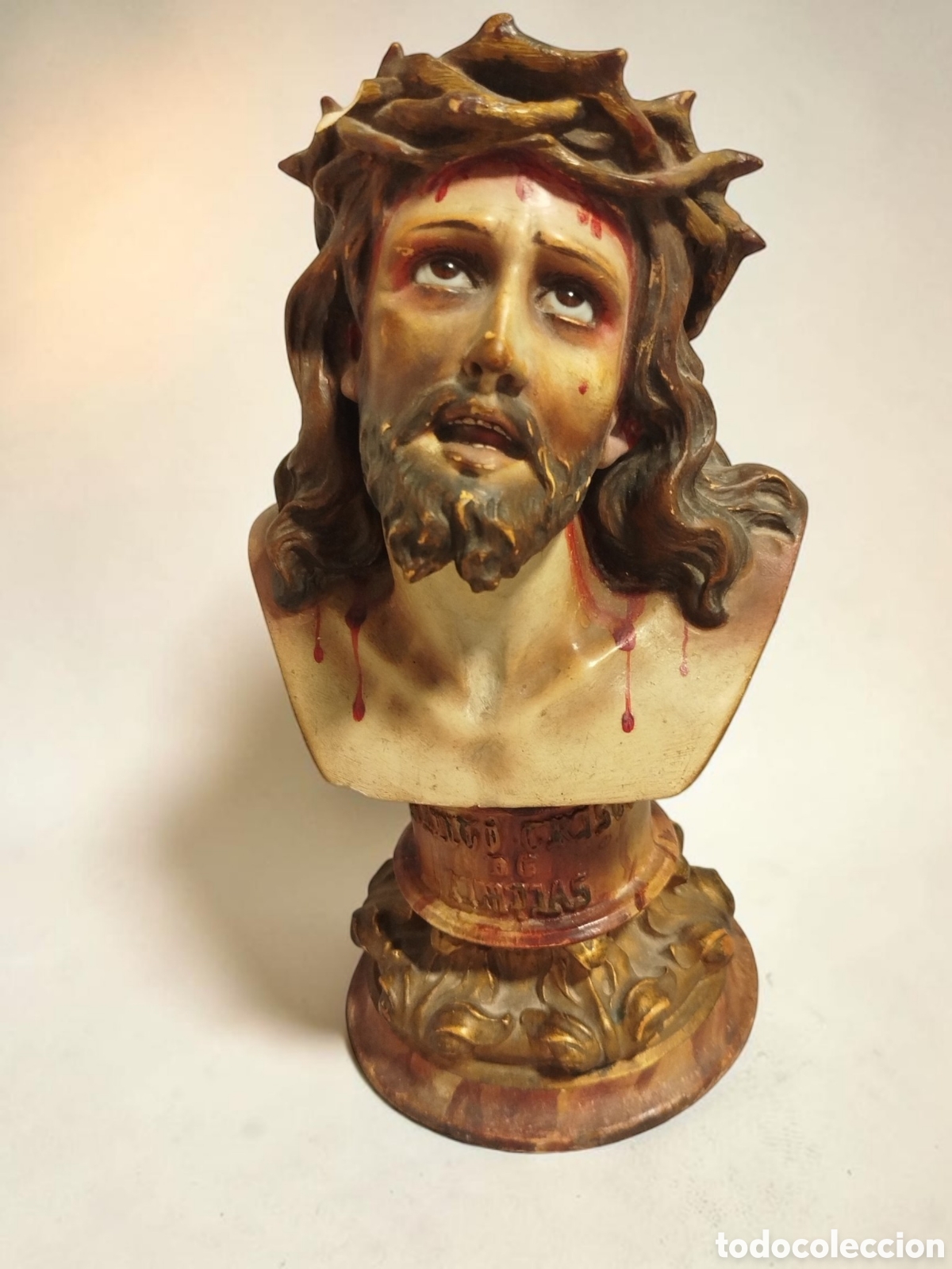 Arte: Antiguo Busto Santo Cristo de Limpias - Arte Cristiano Olot - Policromado