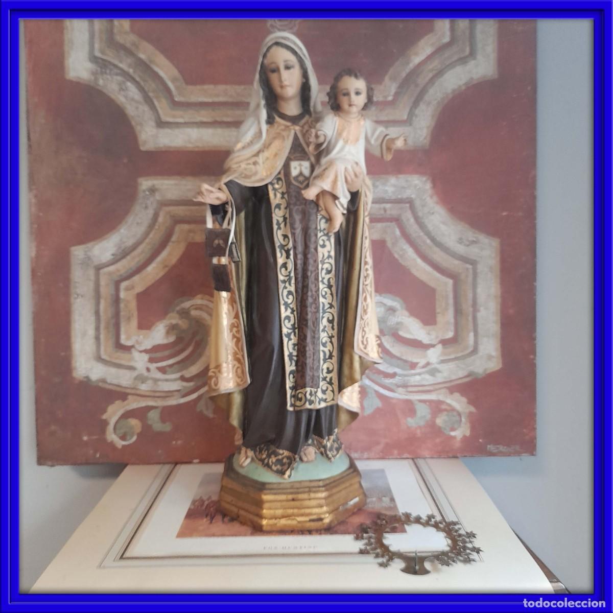 Arte: VIRGEN DEL CARMEN ANTIGUA EN PASTA DE MADERA