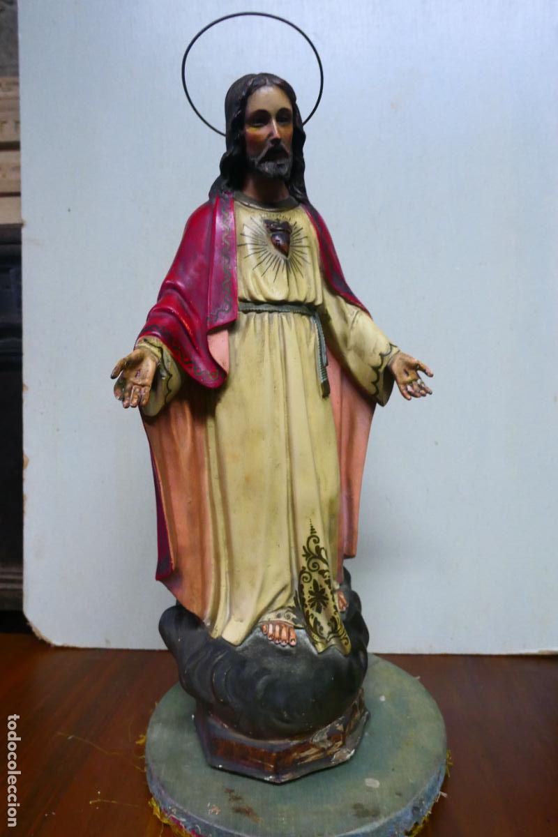 Arte: Antigua imagen religiosa. Sagrado Coraz&oacute;n de Jes&uacute;s . Olot