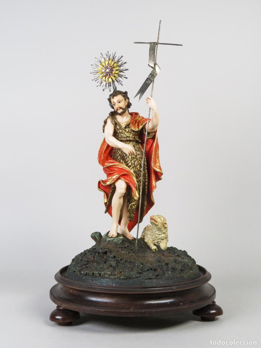 Art: Escultura en madera tallada y policromada San Juan Bautista Siglo XIX