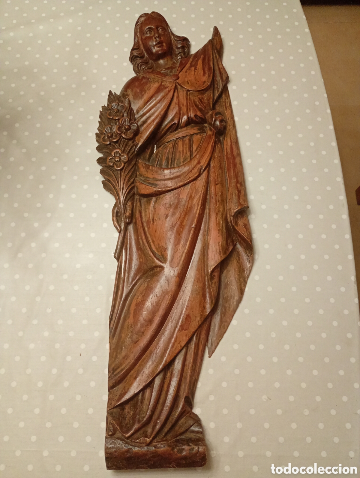 Arte: Bajo relieve en madera (talla). &iquest;Santa Eul&agrave;lia de Barcelona?, plaf&oacute;n de altar, puerta &iquest;S. XIX) 80 cm