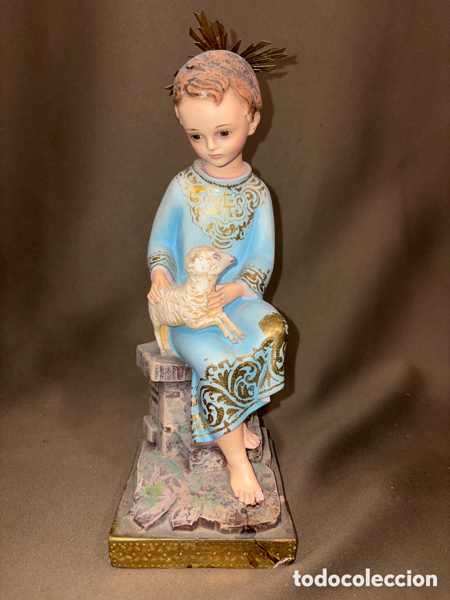 Arte: Antiguo ni&ntilde;o Jes&uacute;s el buen pastor,28cm sin contar corona*OLOT*ver fotos