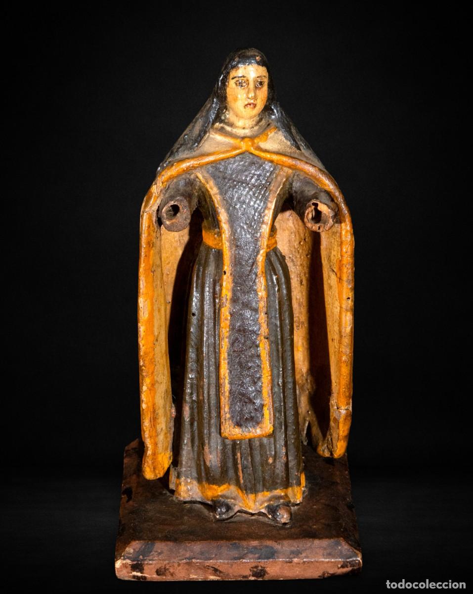 Art: Talla antigua Santa Teresa madera policromada, arte sacro religioso siglo XIX
