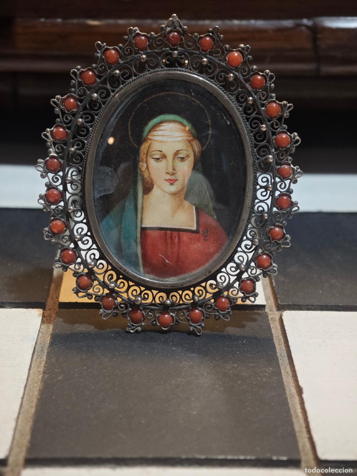 Arte: Pintura Antigua Escuela Florentina Miniatura Sobre Soporte Org&aacute;nico &rdquo;Madonna&rdquo; Firmada MC Marco Plata