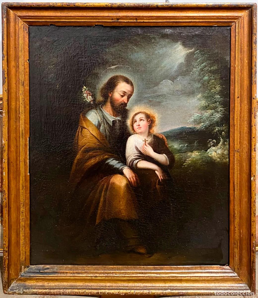 Arte: San Jose con Ni&ntilde;o oleo sobre lienzo escuela sevillana siglo XVII
