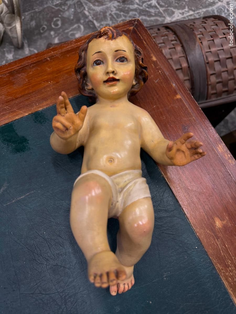 Arte: ANTIGUO NI&Ntilde;O JESUS DE OLOT CON OJOS DE CRISTAL - MEDIDA 31 CM