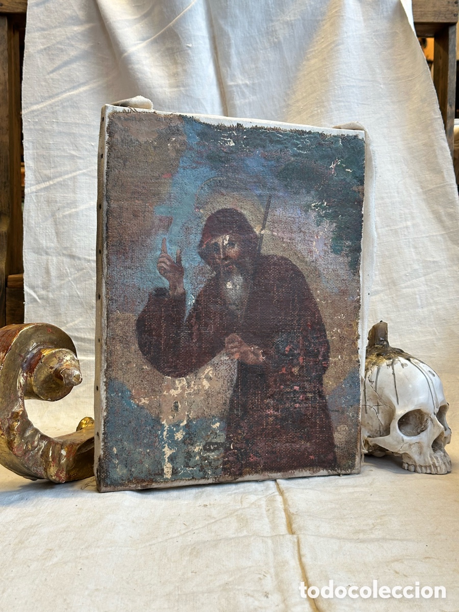 Arte: San Francisco de Paula, &oacute;leo sobre lienzo, s.XVIII-XIX. Pintura antigua arte sacro.