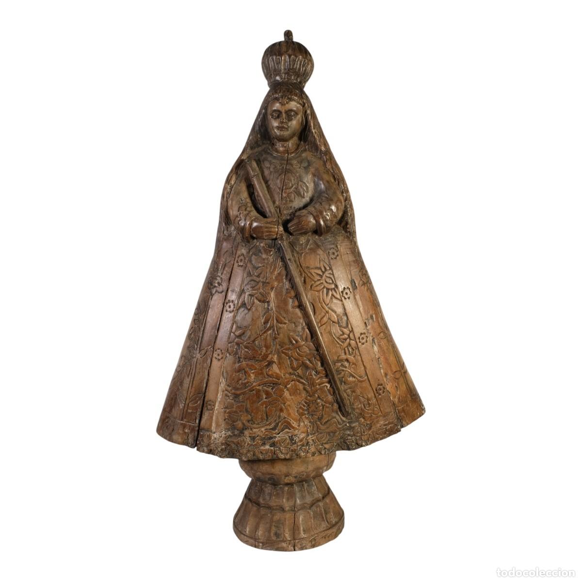 Arte: ESCUELA INDO-PORTUGUESA SIGLO XVIII. Virgen del candelero. Escultura en madera tallada.