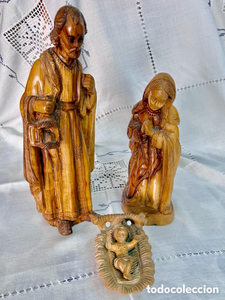 Arte: Antiguo Nacimiento madera tallada &ndash; San Jos&eacute;, Virgen y Ni&ntilde;o Jes&uacute;s &ndash; Pieza artesanal