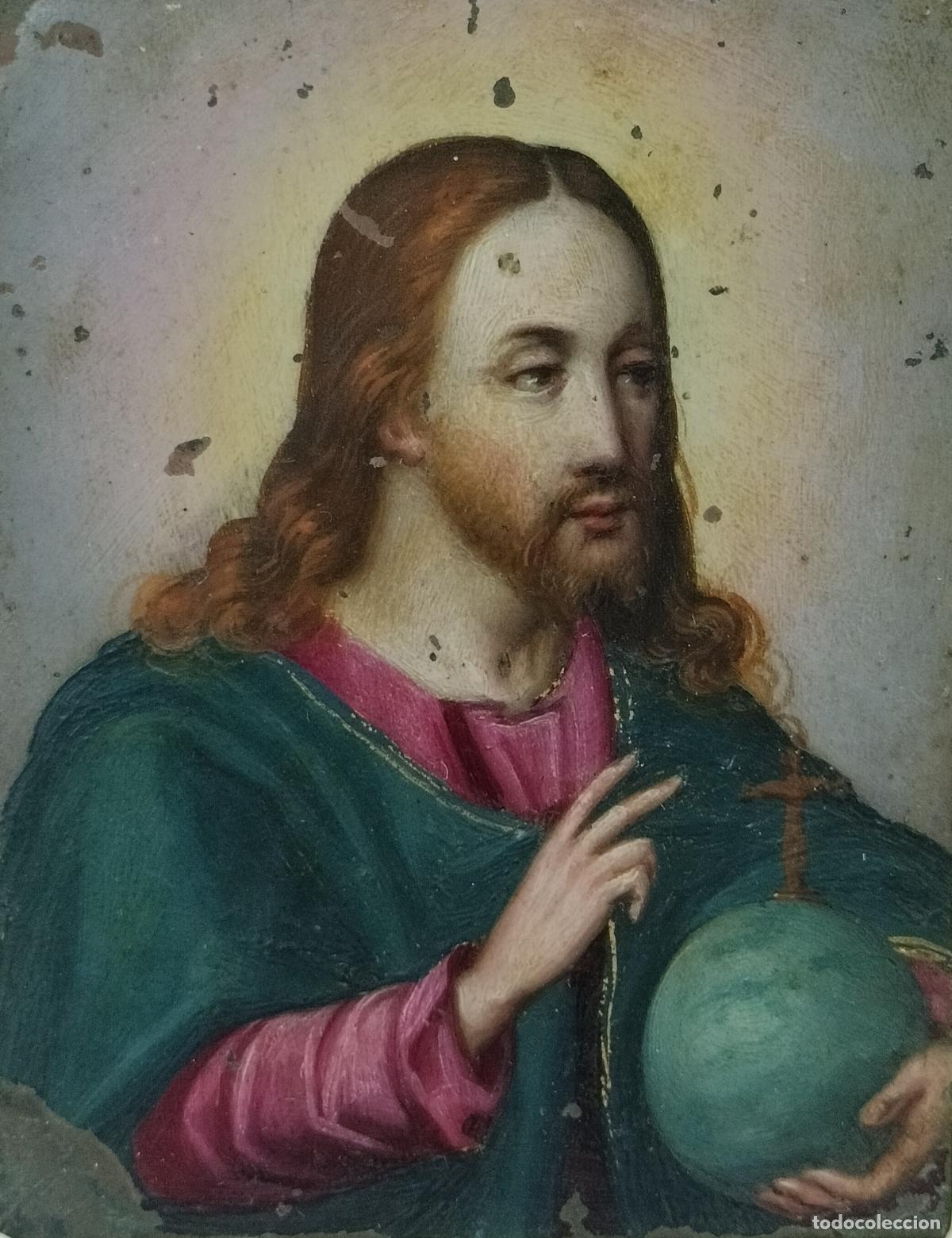 Arte: SALVATOR MUNDI. AN&Oacute;NIMO. &Oacute;LEO SOBRE COBRE. ESPA&Ntilde;A. SIGLO XVIII.