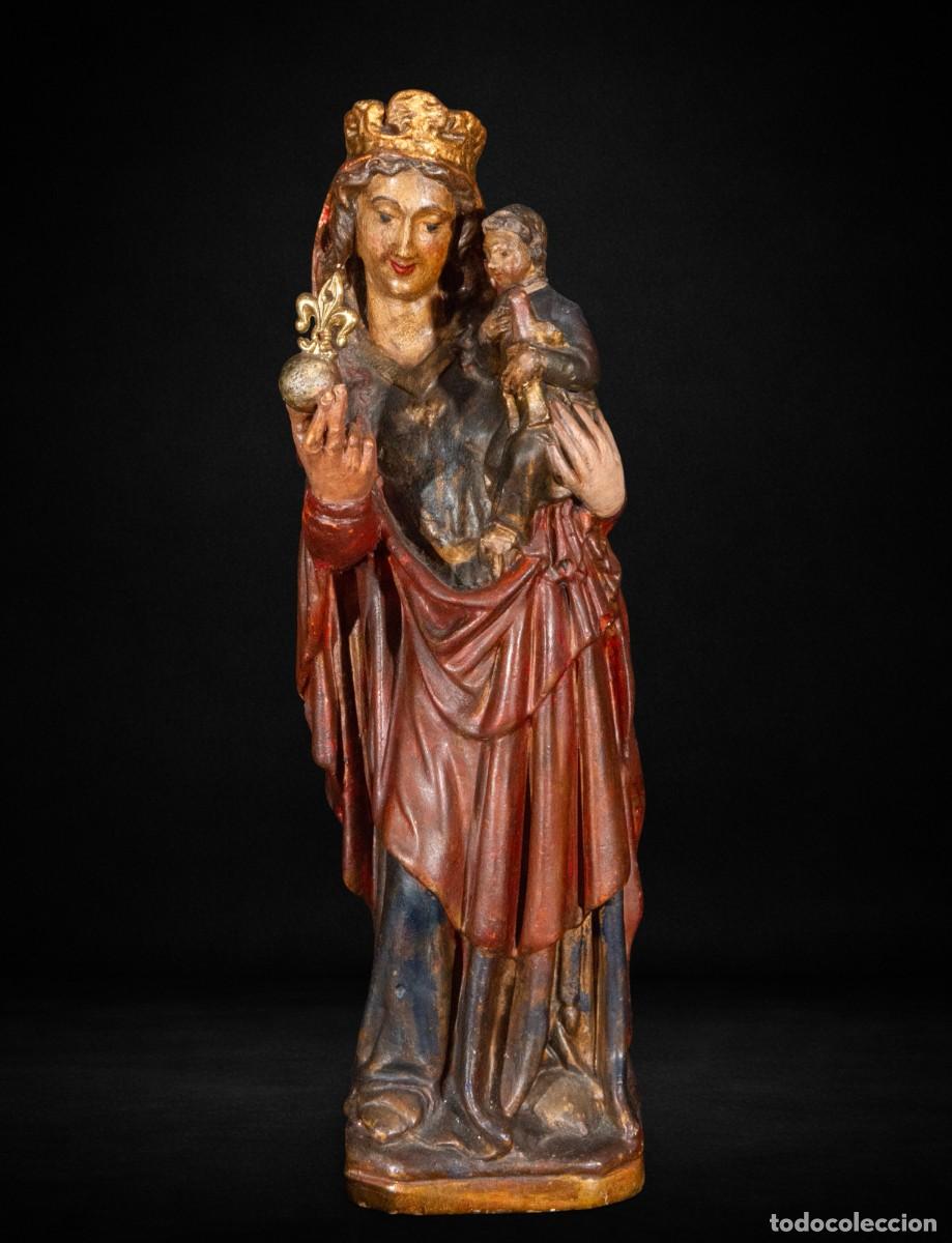 Kunst: Virgen del Carmen antigua en escayola policromada, escultura religiosa espa&ntilde;ola, finales s. XIX