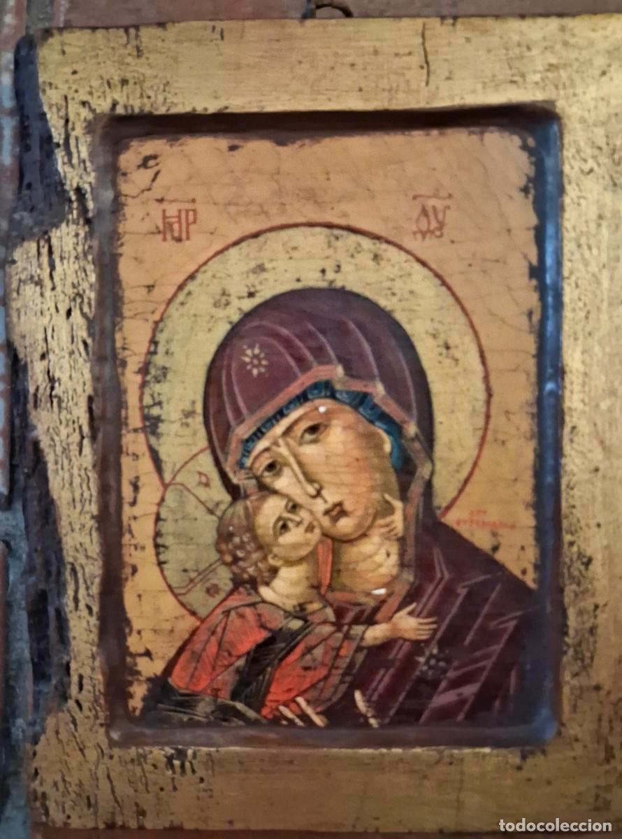 Kunst: Icono Virgen de la ternura Pintado sobre tabla