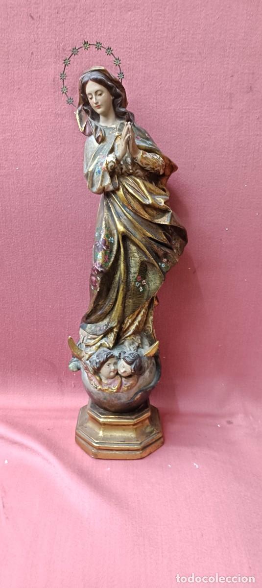 Arte: Excepcional Escultura Virgen Inmaculada Concepci&oacute;n - S. XIX - XX - Pasta de Madera