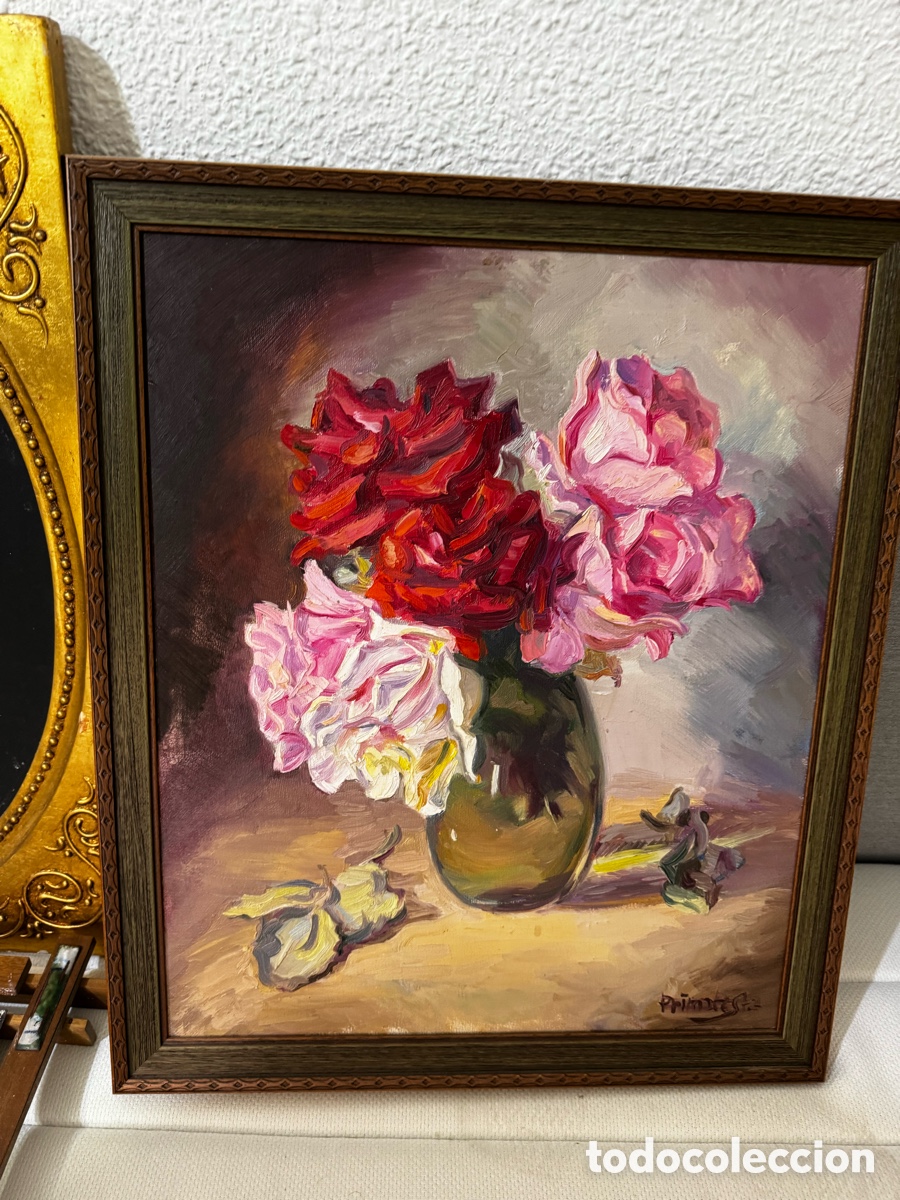 Art: Cuadro &Oacute;leo sobre Lienzo &rdquo;Bodeg&oacute;n de Rosas&rdquo; - Firma Primatesta (46x38 cm)