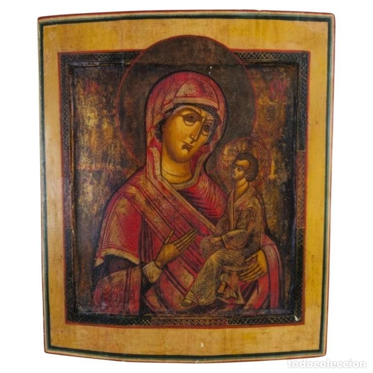 Arte: Icono ruso ortodoxo de la Madre de Dios de Tijvin, hacia 1900