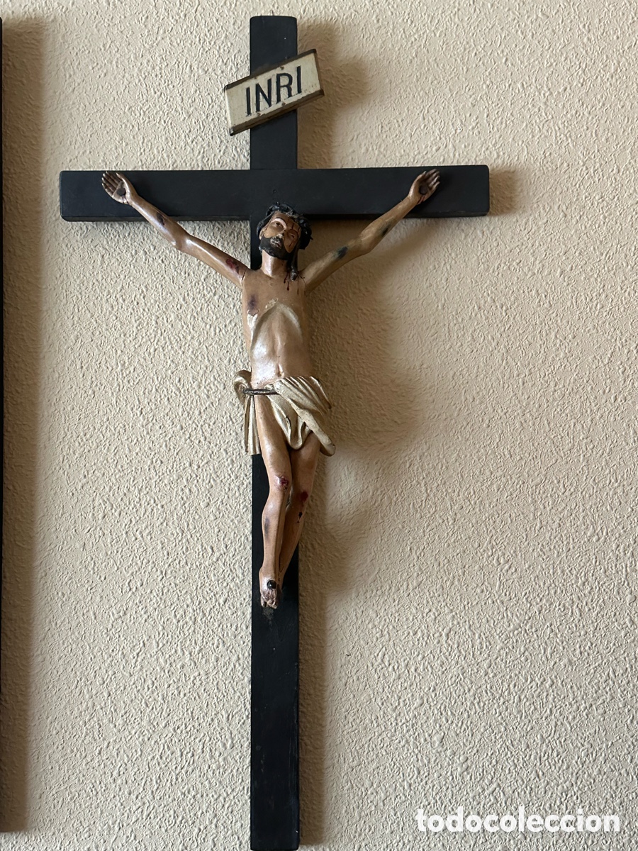Arte: Antigua escultura religiosa- crucificado antiguo - talla de Cristo en la Cruz - Gran tama&ntilde;o